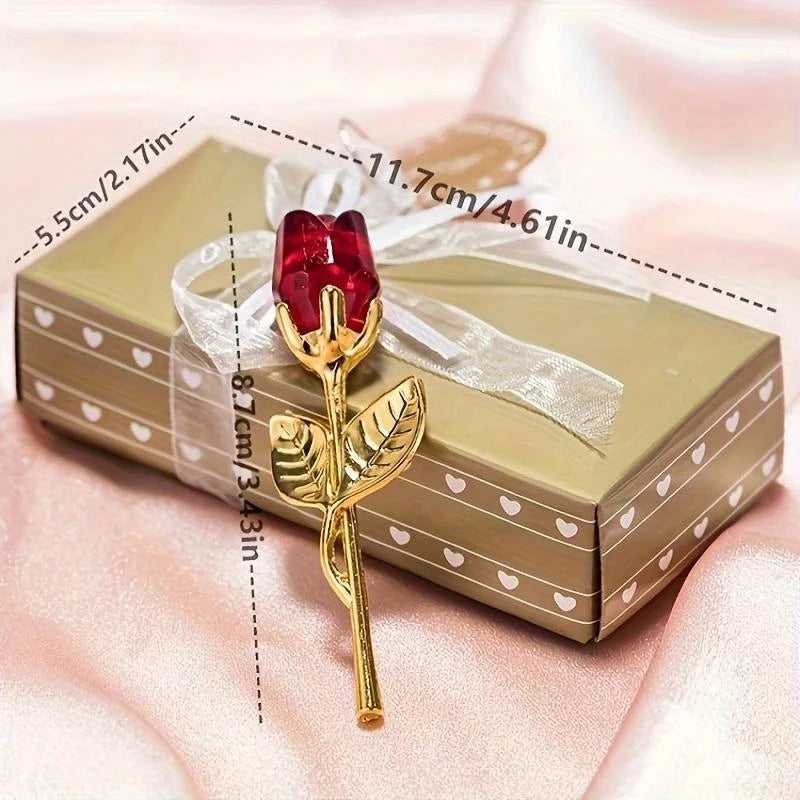 Crystal Rose Duo – Elegant Glass Roses with Golden Stems