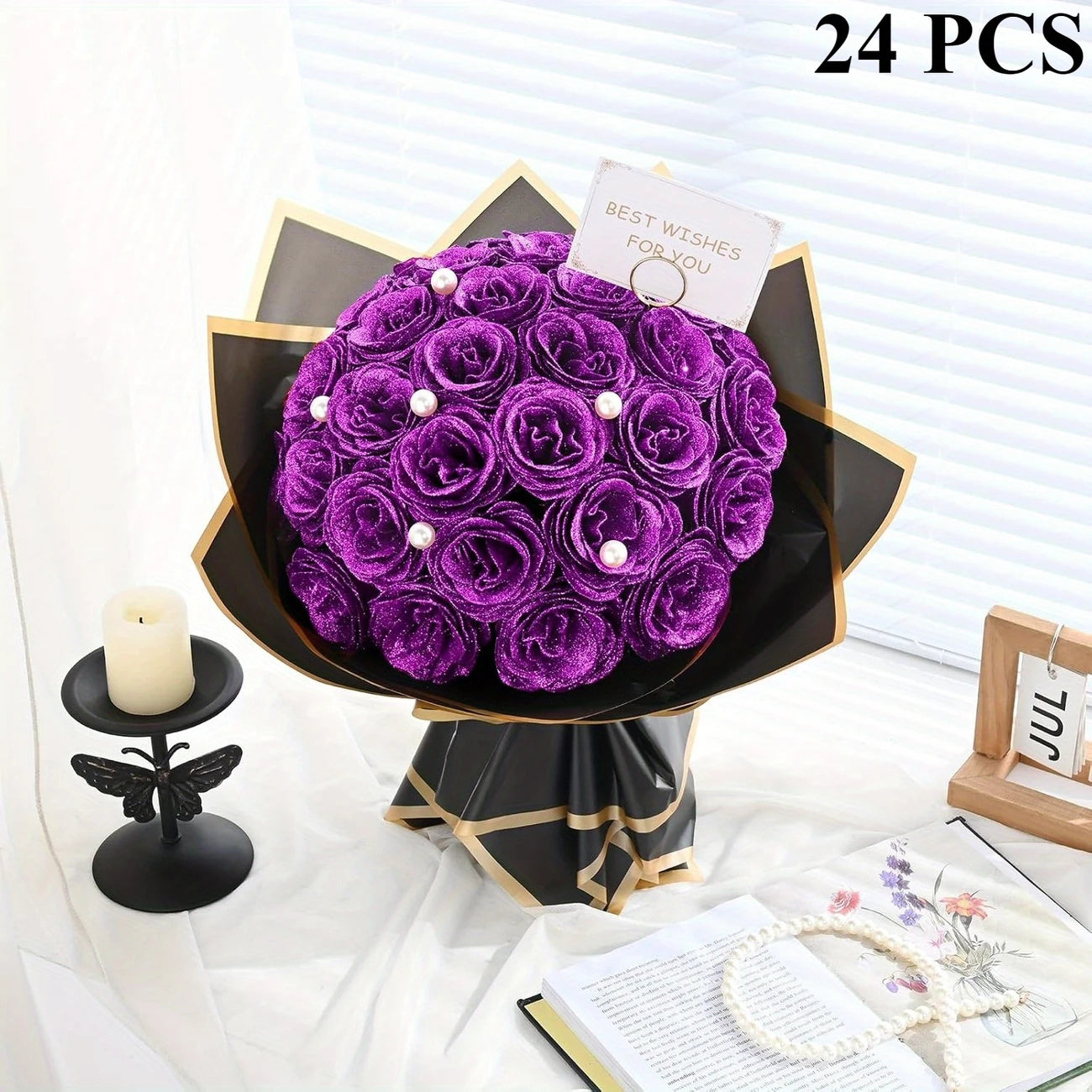 Shimmer Rose Bouquet – 24/36-Piece Eternal Arrangement