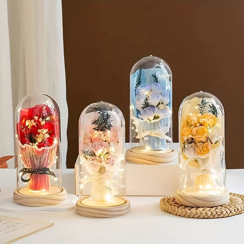 Eternal Rose Bouquet – 7-Piece Floral Dome Gift