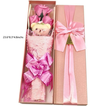 Soap Rose Bouquet & Teddy Bear Gift Box – Romantic Scented Surprise