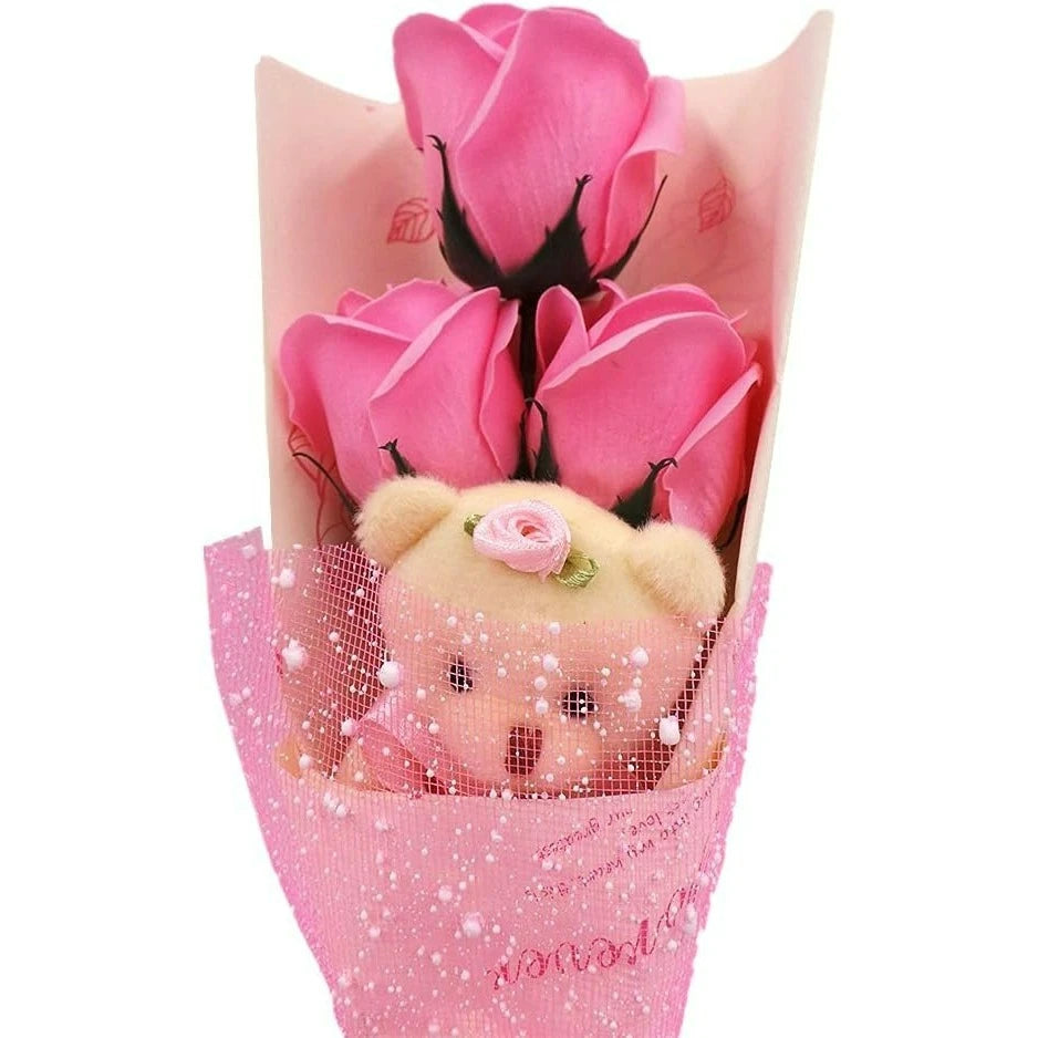 Soap Rose Bouquet & Teddy Bear Gift Box – Romantic Scented Surprise