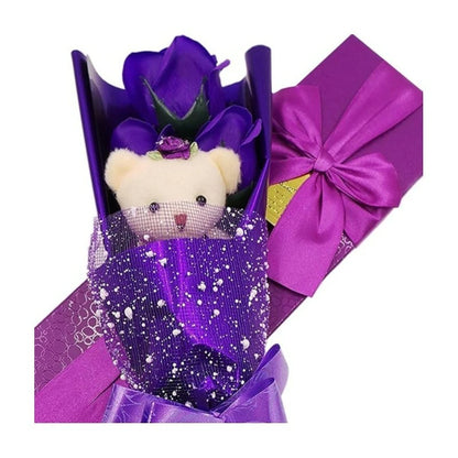 Soap Rose Bouquet & Teddy Bear Gift Box – Romantic Scented Surprise