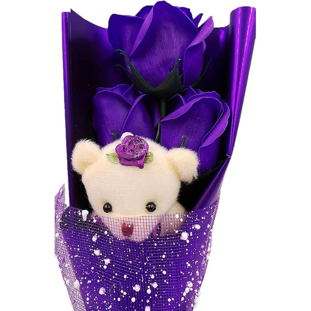 Soap Rose Bouquet & Teddy Bear Gift Box – Romantic Scented Surprise