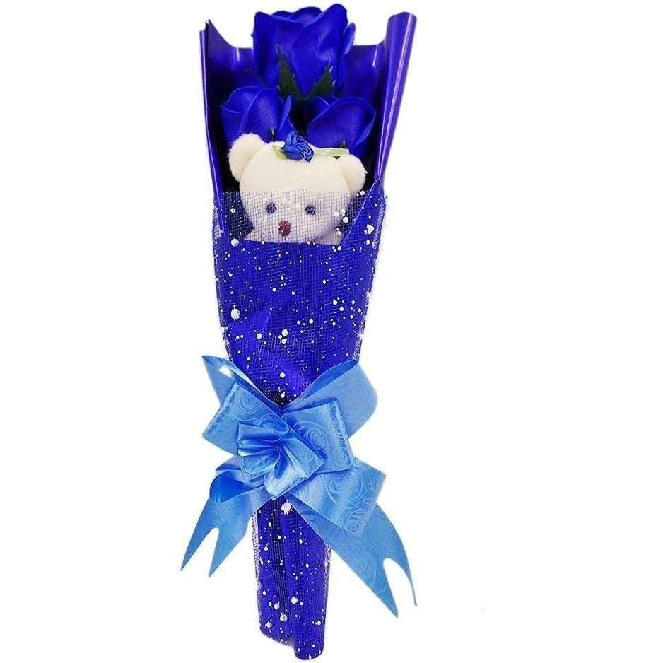 Soap Rose Bouquet & Teddy Bear Gift Box – Romantic Scented Surprise