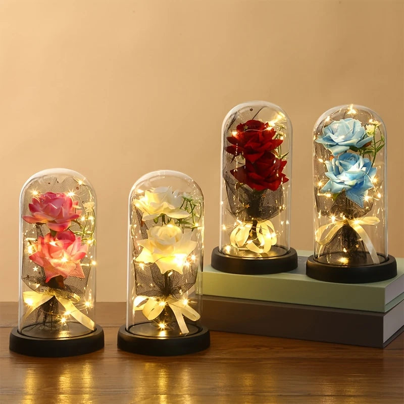 Double Rose Bouquet with Glass Dome