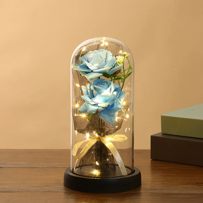 Double Rose Bouquet with Glass Dome