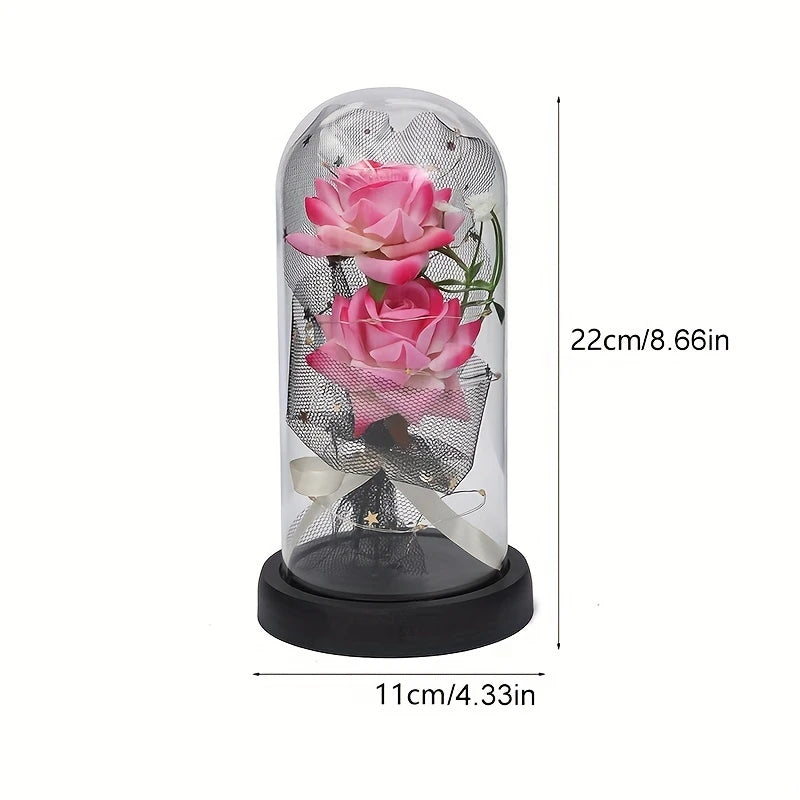 Double Rose Bouquet with Glass Dome