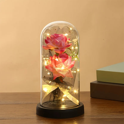 Double Rose Bouquet with Glass Dome