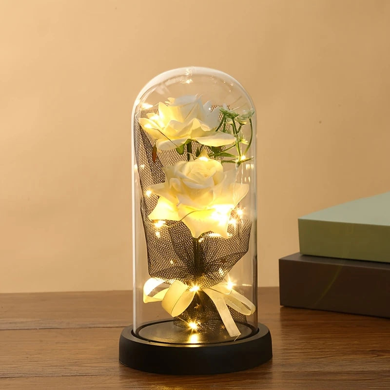 Double Rose Bouquet with Glass Dome