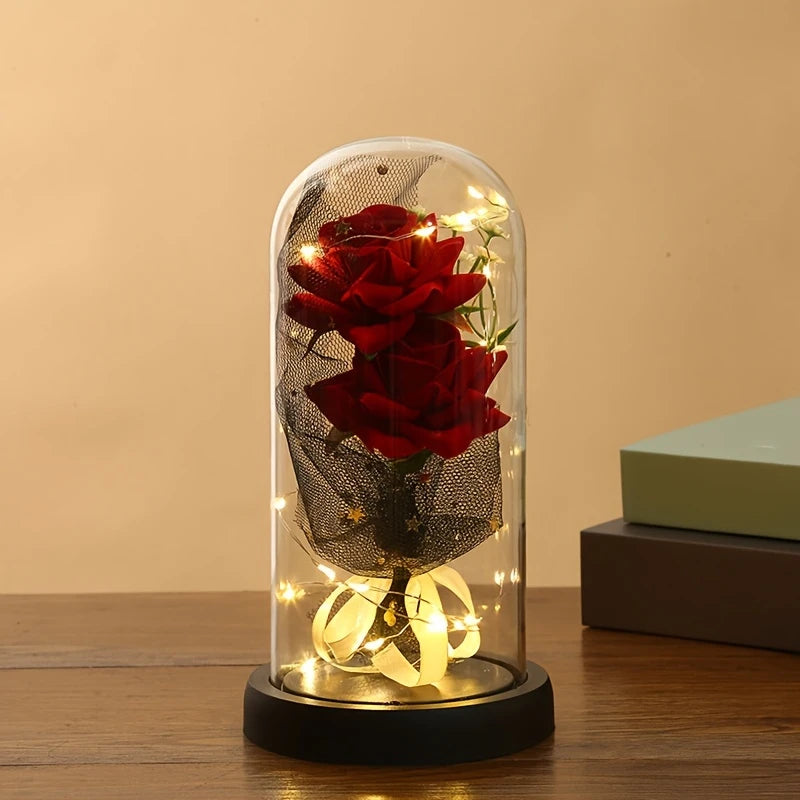 Double Rose Bouquet with Glass Dome
