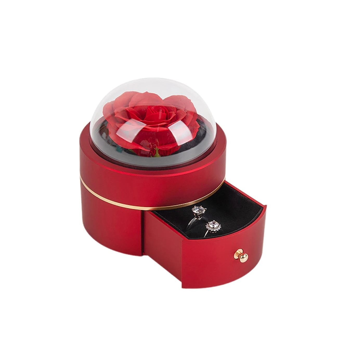 Romantic Rose Jewelry Box with Hidden Drawer – Elegant Gift for He