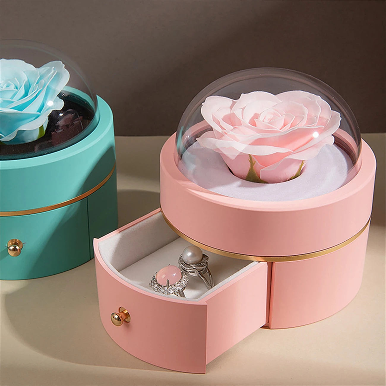 Romantic Rose Jewelry Box with Hidden Drawer – Elegant Gift for He